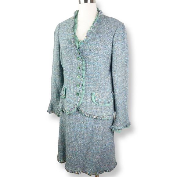 Vintage 1990's Lillie Rubin Tweed and Chiffon Two Piece Suit - Size 14 - Picture 3 of 7